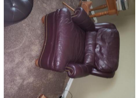 Brown Leather Bernhardt Chair and Ottoman