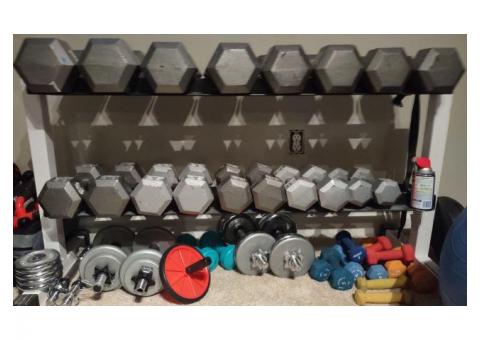 Complete Dumbell Set with Rack, Bench and More....